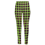 Trippy green Houndstooth Pattern Print High-Waisted Pocket Leggings