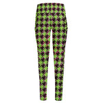 Trippy green Houndstooth Pattern Print High-Waisted Pocket Leggings