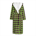Trippy green Houndstooth Pattern Print Hooded Bathrobe