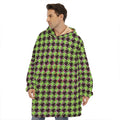 Trippy green Houndstooth Pattern Print Hoodie Blanket