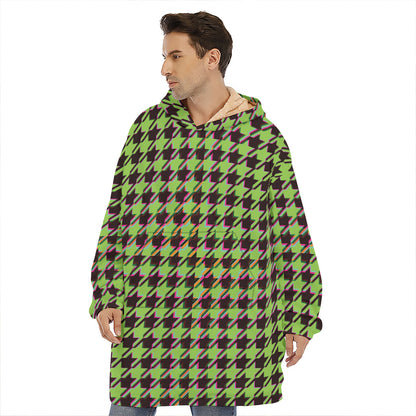 Trippy green Houndstooth Pattern Print Hoodie Blanket