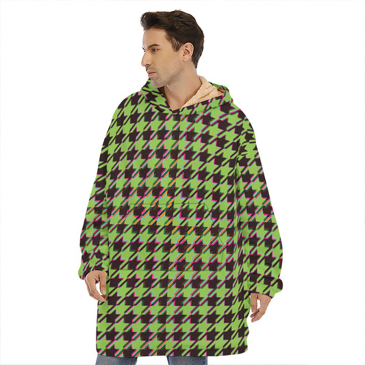 Trippy green Houndstooth Pattern Print Hoodie Blanket