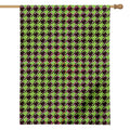 Trippy green Houndstooth Pattern Print House Flag