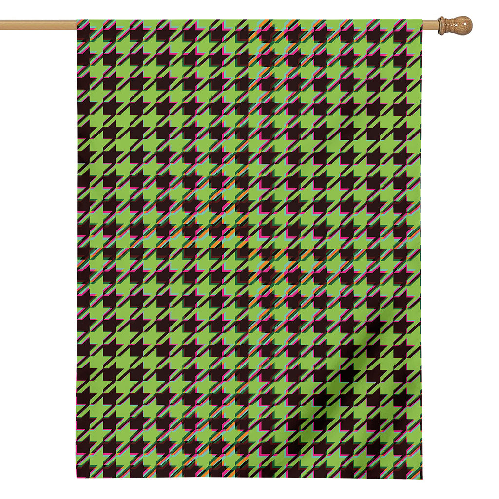 Trippy green Houndstooth Pattern Print House Flag