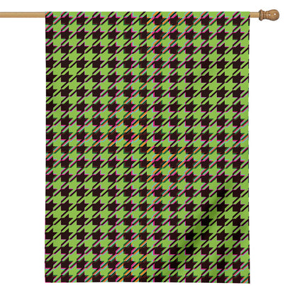 Trippy green Houndstooth Pattern Print House Flag