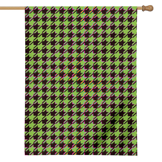Trippy green Houndstooth Pattern Print House Flag