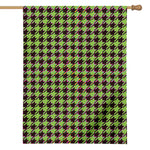 Trippy green Houndstooth Pattern Print House Flag
