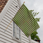 Trippy green Houndstooth Pattern Print House Flag