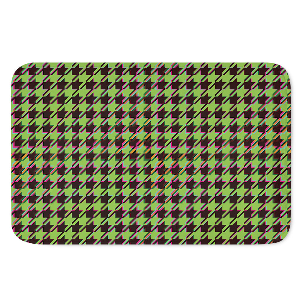 Trippy green Houndstooth Pattern Print Indoor Door Mat