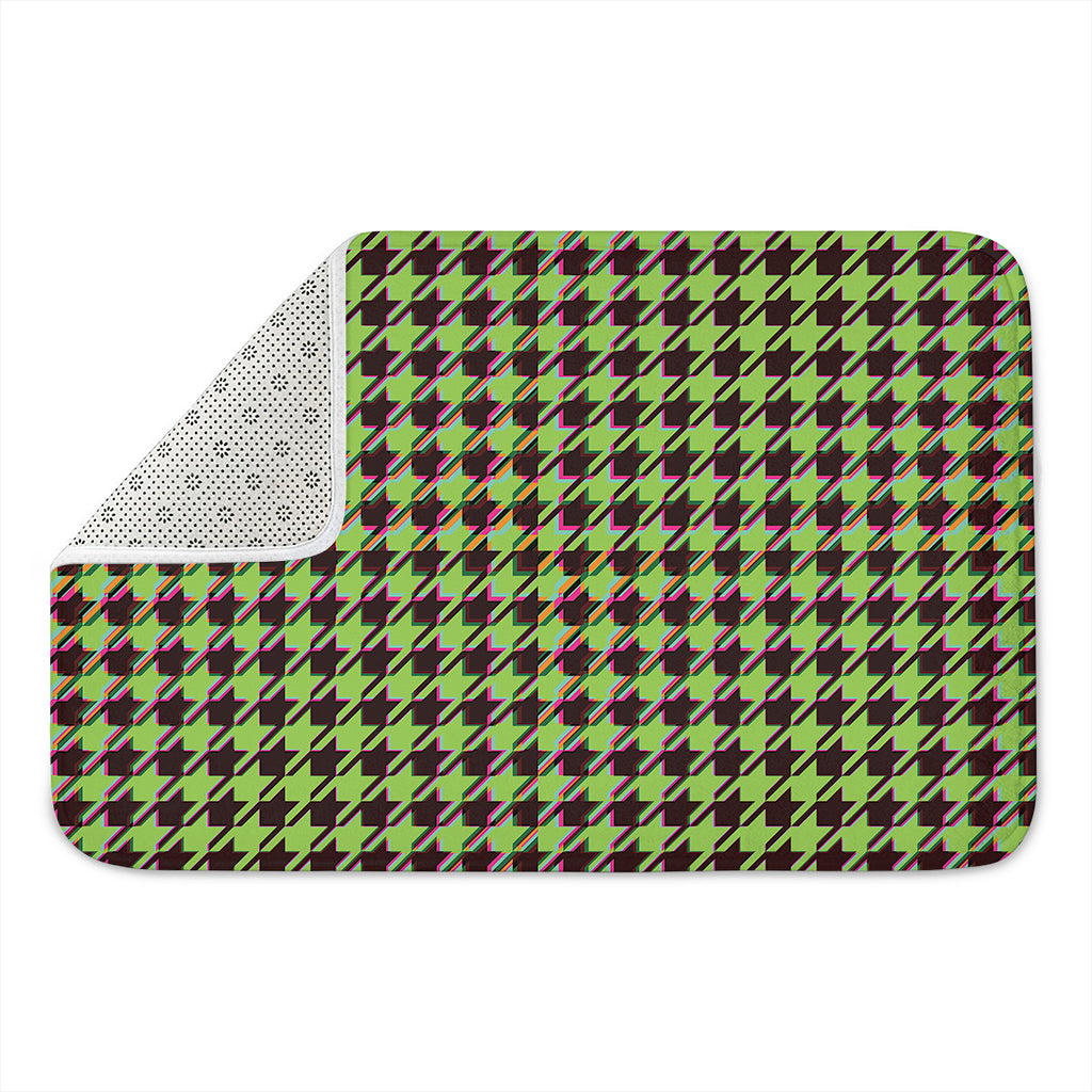 Trippy green Houndstooth Pattern Print Indoor Door Mat