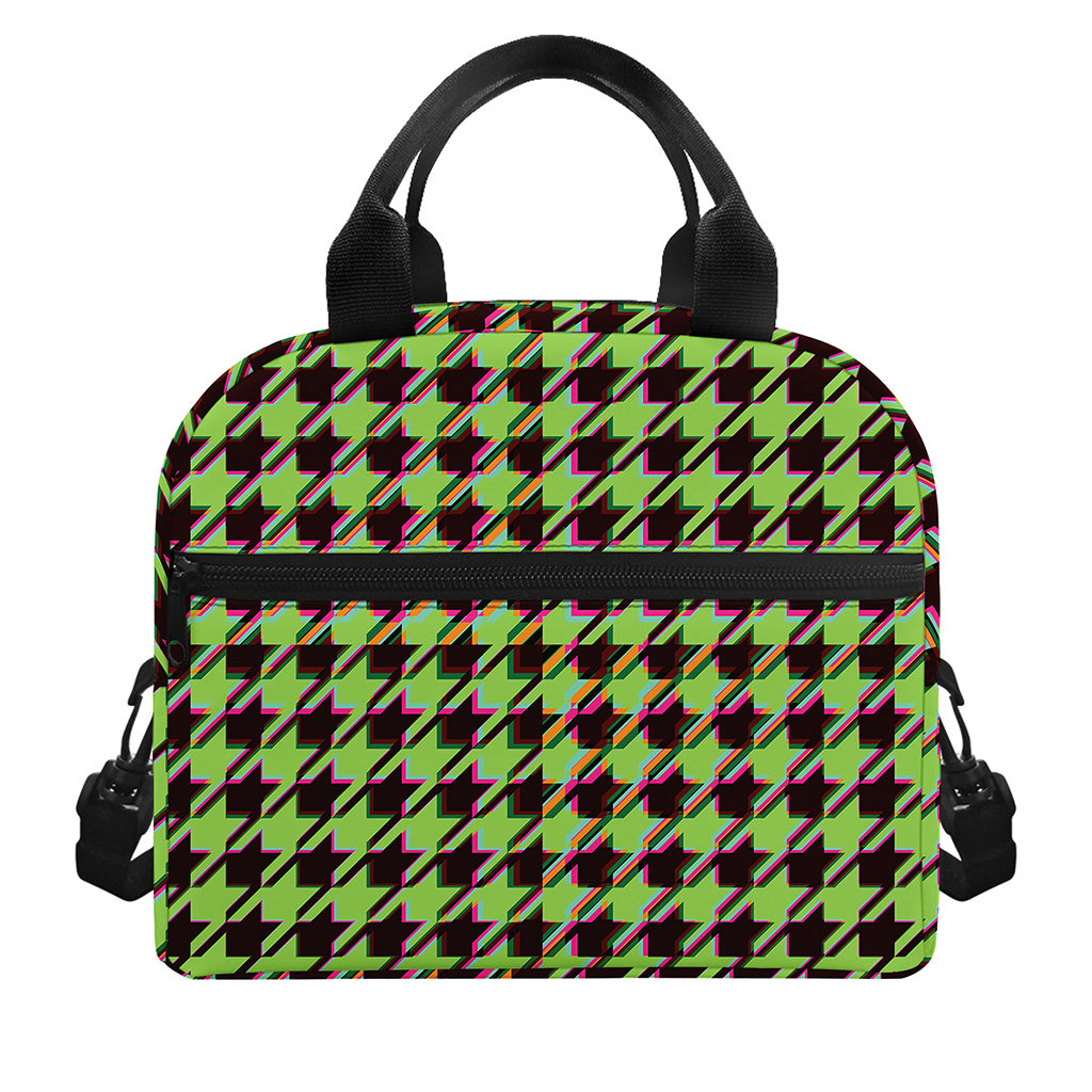 Trippy green Houndstooth Pattern Print Insulated Lunch Bag