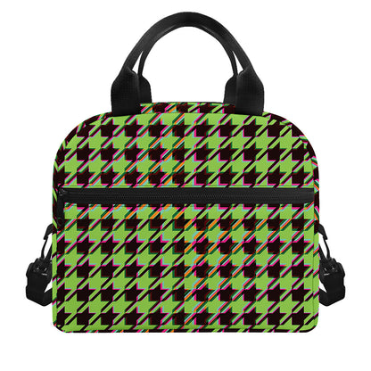 Trippy green Houndstooth Pattern Print Insulated Lunch Bag