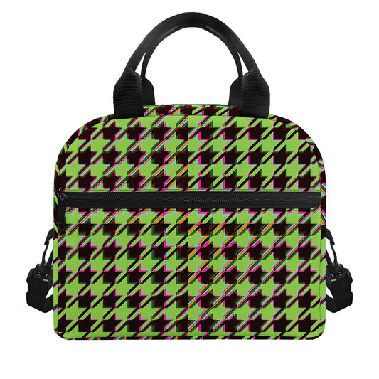 Trippy green Houndstooth Pattern Print Insulated Lunch Bag