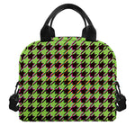 Trippy green Houndstooth Pattern Print Insulated Lunch Bag