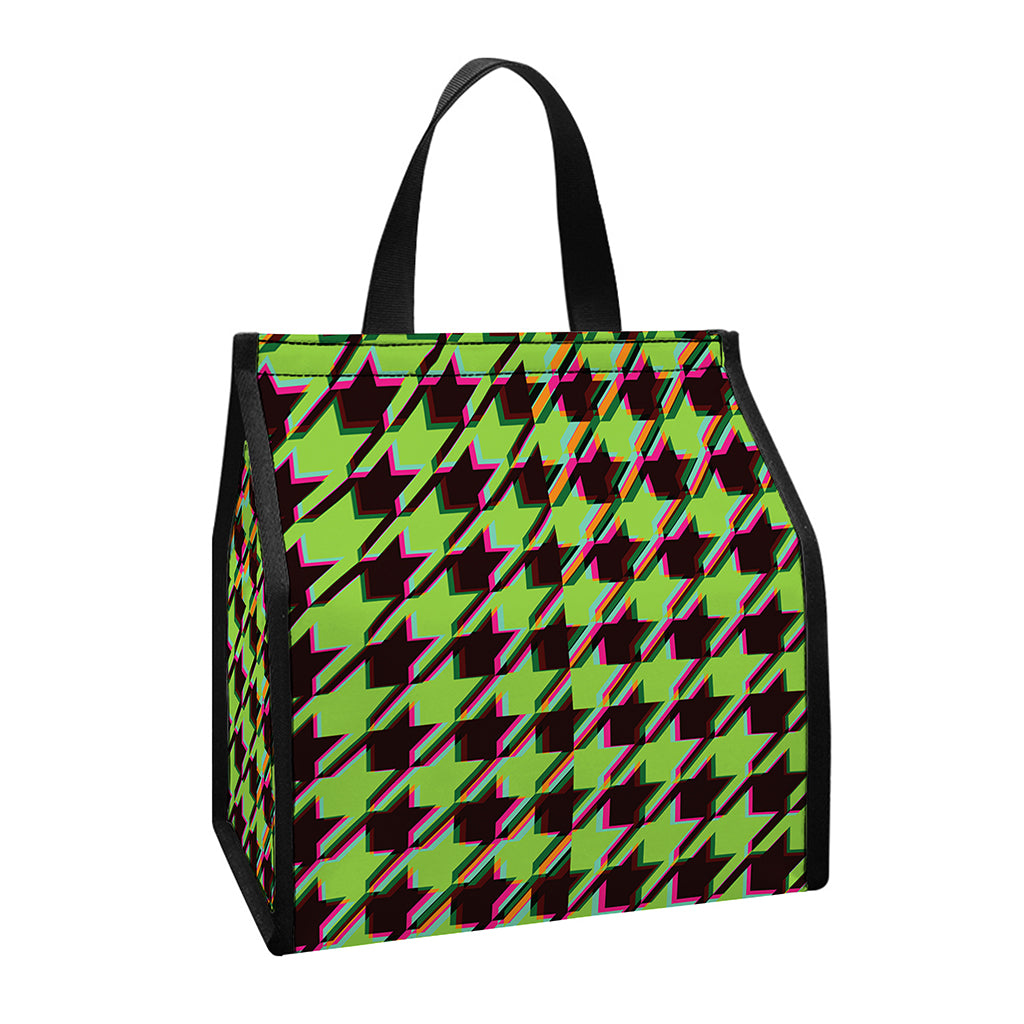 Trippy green Houndstooth Pattern Print Insulated Lunch Tote