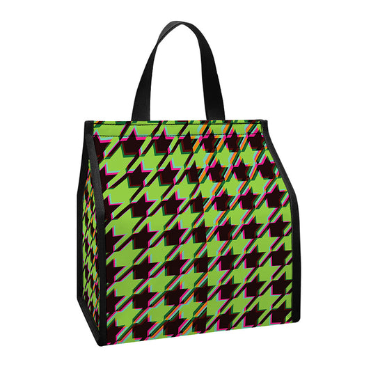 Trippy green Houndstooth Pattern Print Insulated Lunch Tote