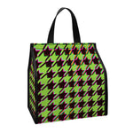 Trippy green Houndstooth Pattern Print Insulated Lunch Tote