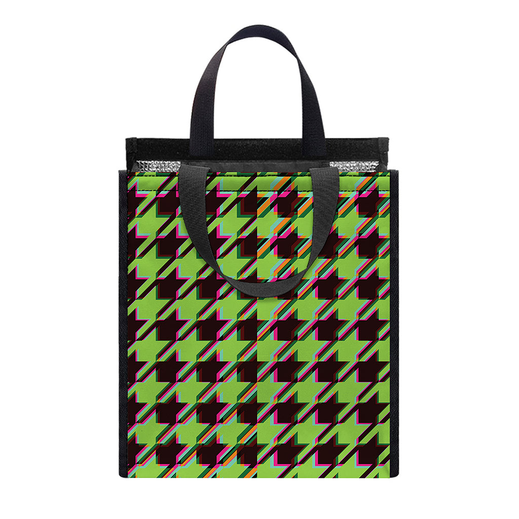 Trippy green Houndstooth Pattern Print Insulated Lunch Tote