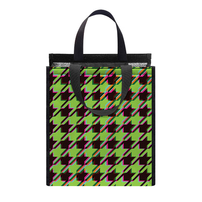 Trippy green Houndstooth Pattern Print Insulated Lunch Tote