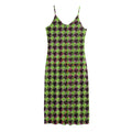 Trippy green Houndstooth Pattern Print Jersey Midi Cami Dress