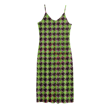 Trippy green Houndstooth Pattern Print Jersey Midi Cami Dress
