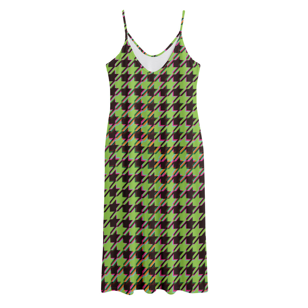 Trippy green Houndstooth Pattern Print Jersey Midi Cami Dress