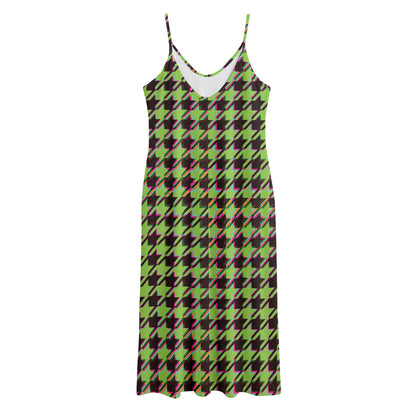 Trippy green Houndstooth Pattern Print Jersey Midi Cami Dress