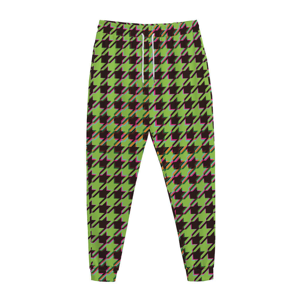 Trippy green Houndstooth Pattern Print Jogger Pants