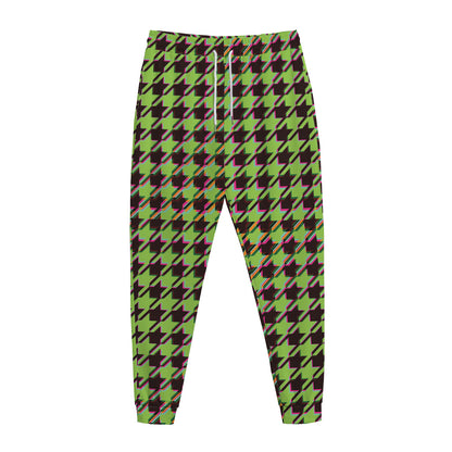 Trippy green Houndstooth Pattern Print Jogger Pants