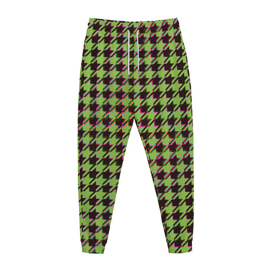 Trippy green Houndstooth Pattern Print Jogger Pants