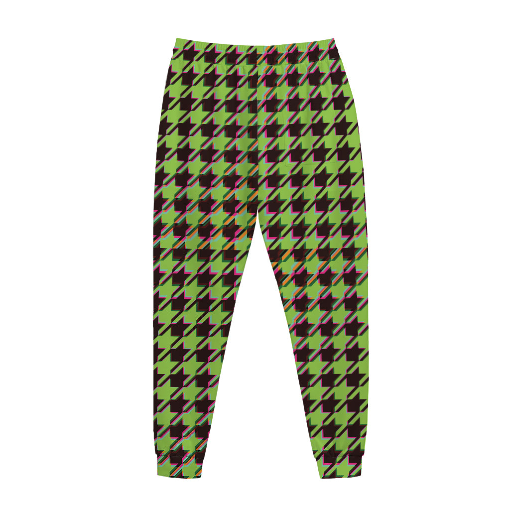 Trippy green Houndstooth Pattern Print Jogger Pants