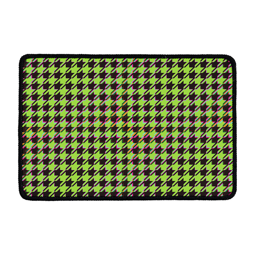 Trippy green Houndstooth Pattern Print Kitchen Mat