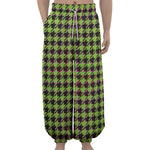 Trippy green Houndstooth Pattern Print Lantern Pants