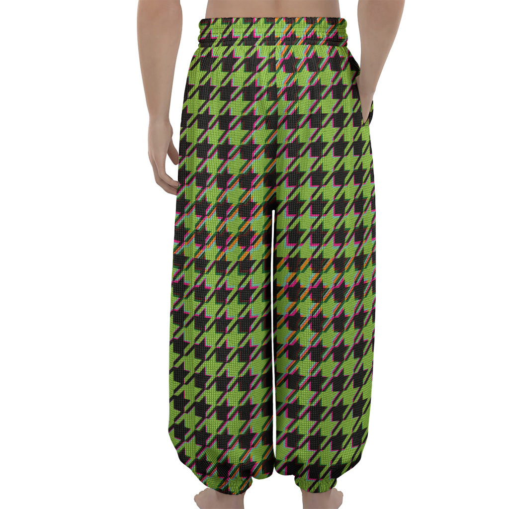 Trippy green Houndstooth Pattern Print Lantern Pants
