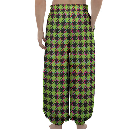 Trippy green Houndstooth Pattern Print Lantern Pants