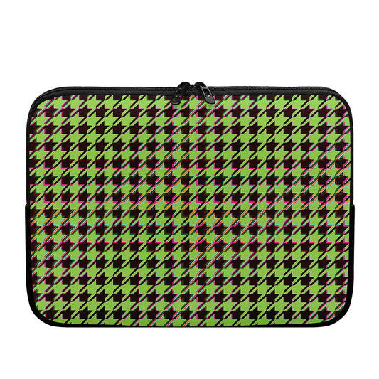 Trippy green Houndstooth Pattern Print Laptop Sleeve