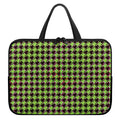 Trippy green Houndstooth Pattern Print Laptop Sleeve With Handle