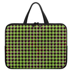 Trippy green Houndstooth Pattern Print Laptop Sleeve With Handle
