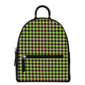 Trippy green Houndstooth Pattern Print Leather Backpack