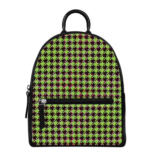 Trippy green Houndstooth Pattern Print Leather Backpack