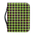 Trippy green Houndstooth Pattern Print Leather Bible Cover