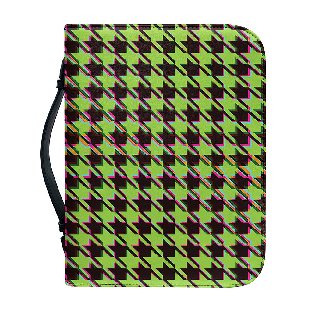 Trippy green Houndstooth Pattern Print Leather Bible Cover