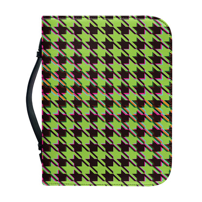 Trippy green Houndstooth Pattern Print Leather Bible Cover
