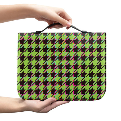 Trippy green Houndstooth Pattern Print Leather Bible Cover