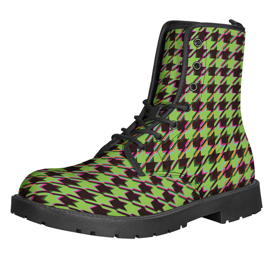Trippy green Houndstooth Pattern Print Backpack