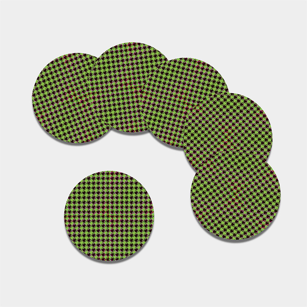 Trippy green Houndstooth Pattern Print Leather Coaster Set
