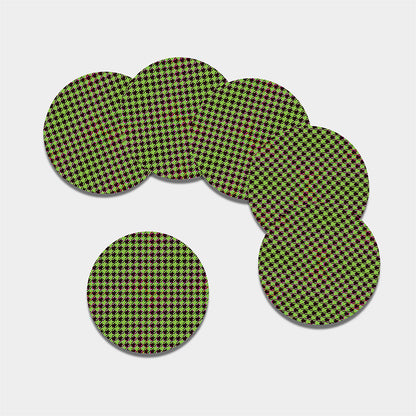 Trippy green Houndstooth Pattern Print Leather Coaster Set