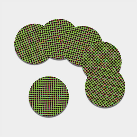 Trippy green Houndstooth Pattern Print Leather Coaster Set