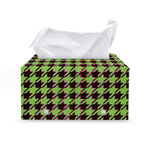 Trippy green Houndstooth Pattern Print Leather Tissue Box Cover