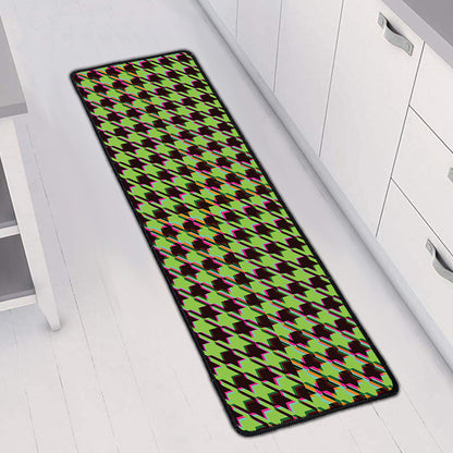 Trippy green Houndstooth Pattern Print Long Kitchen Mat